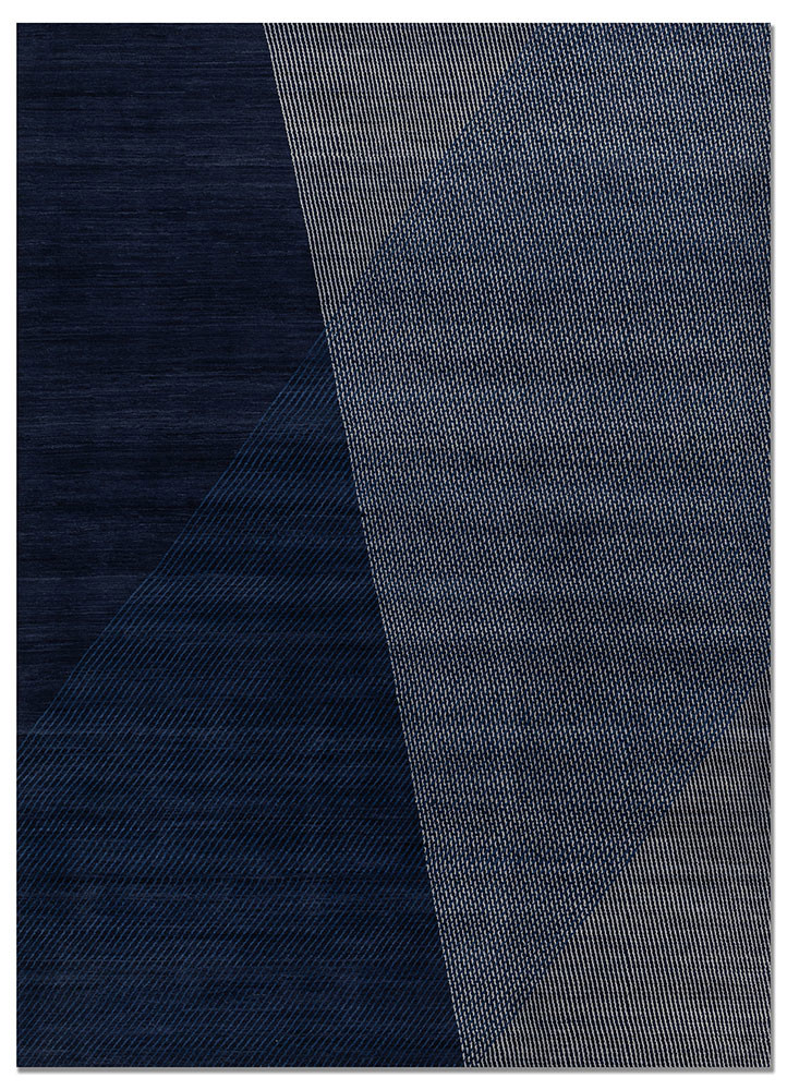 sthir blue wool hand knotted Rug - HeadShot