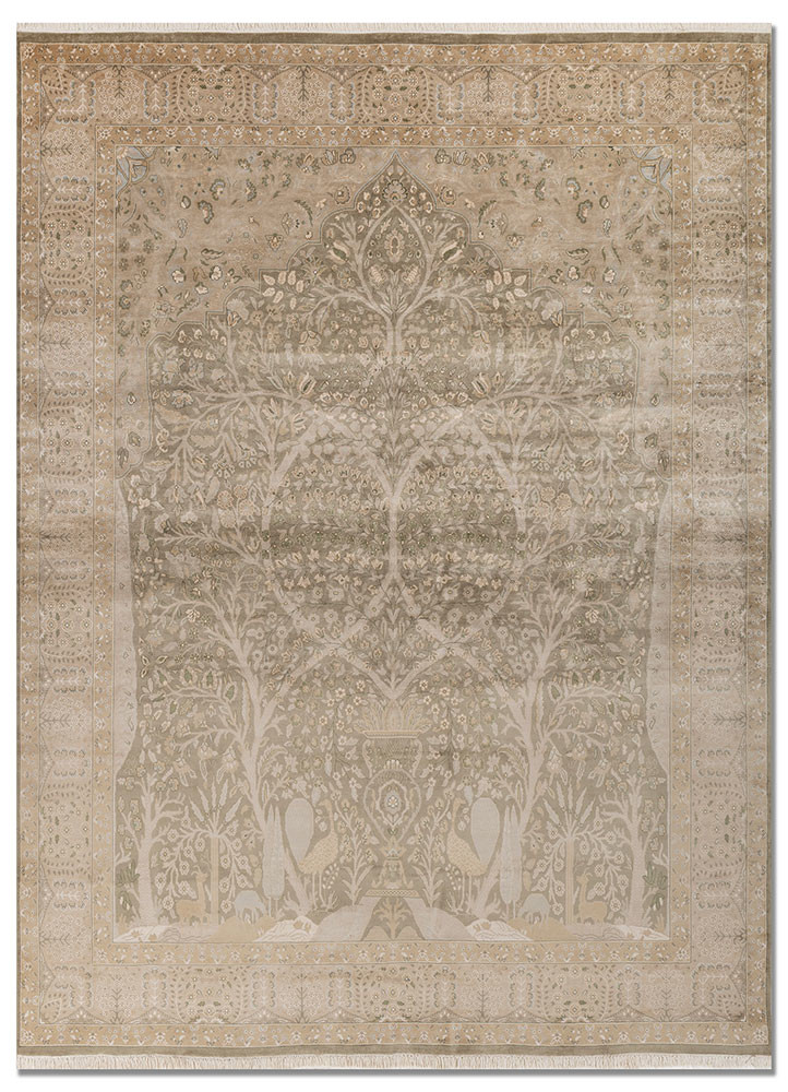 gulmarg green silk hand knotted Rug - HeadShot gulmarg green silk hand knotted Rug - HeadShot