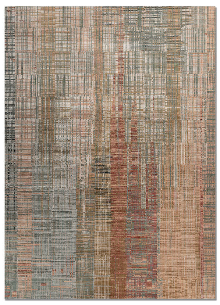 red and orange red and orange wool and bamboo silk hand knotted Rug