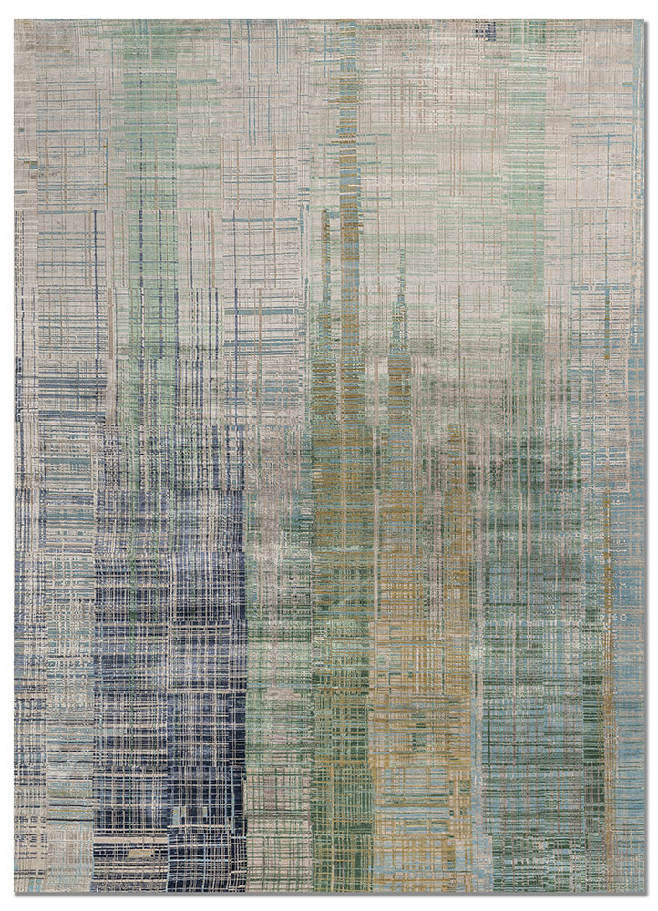 unstring by kavi grey and black wool and bamboo silk hand knotted Rug - HeadShot