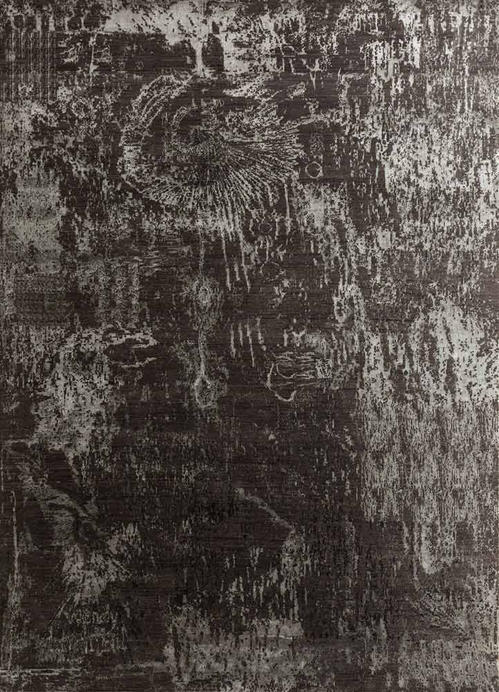  grey and black wool and bamboo silk hand knotted Rug