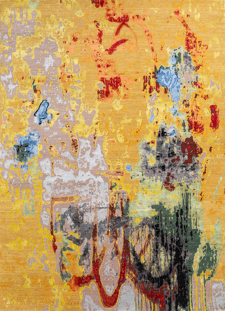 entropy gold wool and bamboo silk hand knotted Rug - HeadShot entropy gold wool and bamboo silk hand knotted Rug - HeadShot