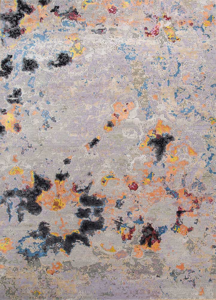 entropy grey and black wool and bamboo silk hand knotted Rug - HeadShot