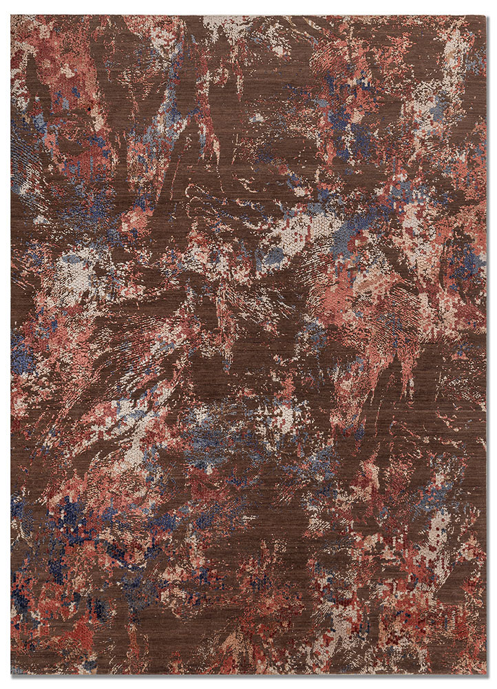  beige and brown wool and bamboo silk hand knotted Rug