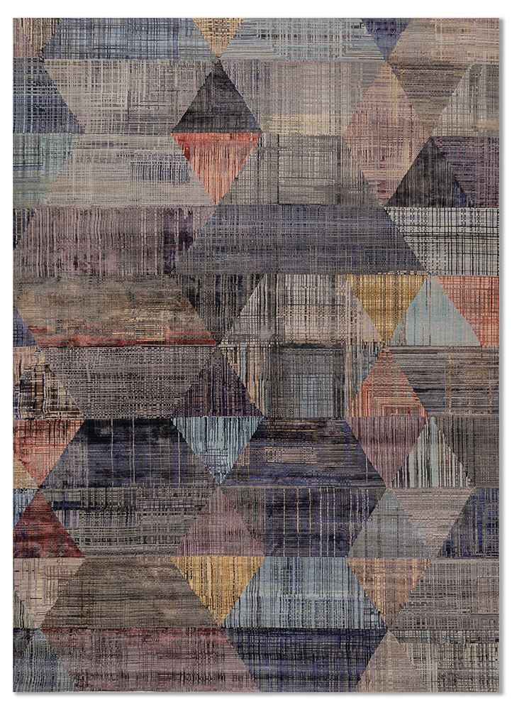  grey and black wool and bamboo silk hand knotted Rug