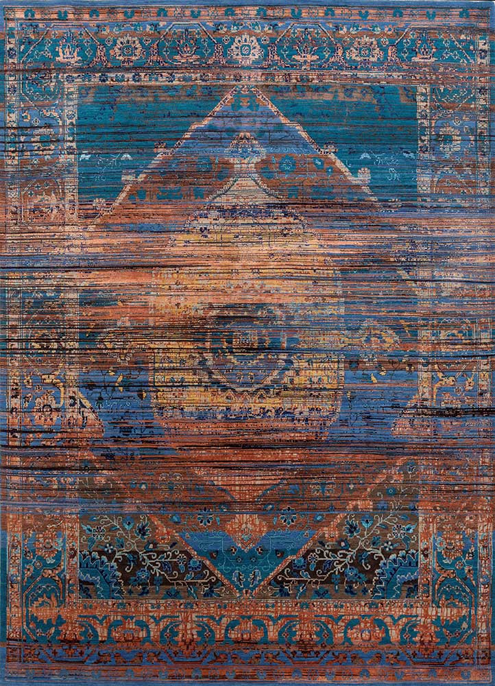  blue wool and bamboo silk hand knotted Rug