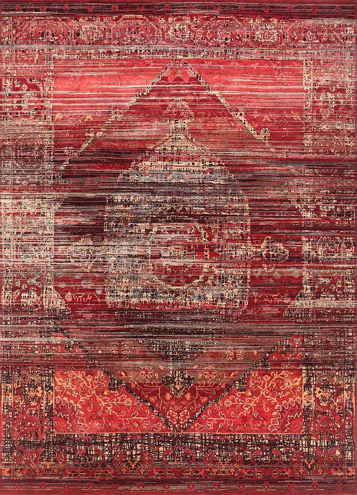viscaya red and orange wool and bamboo silk hand knotted Rug - HeadShot