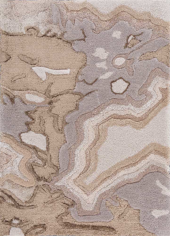 aprezo beige and brown wool and viscose hand tufted Rug - HeadShot