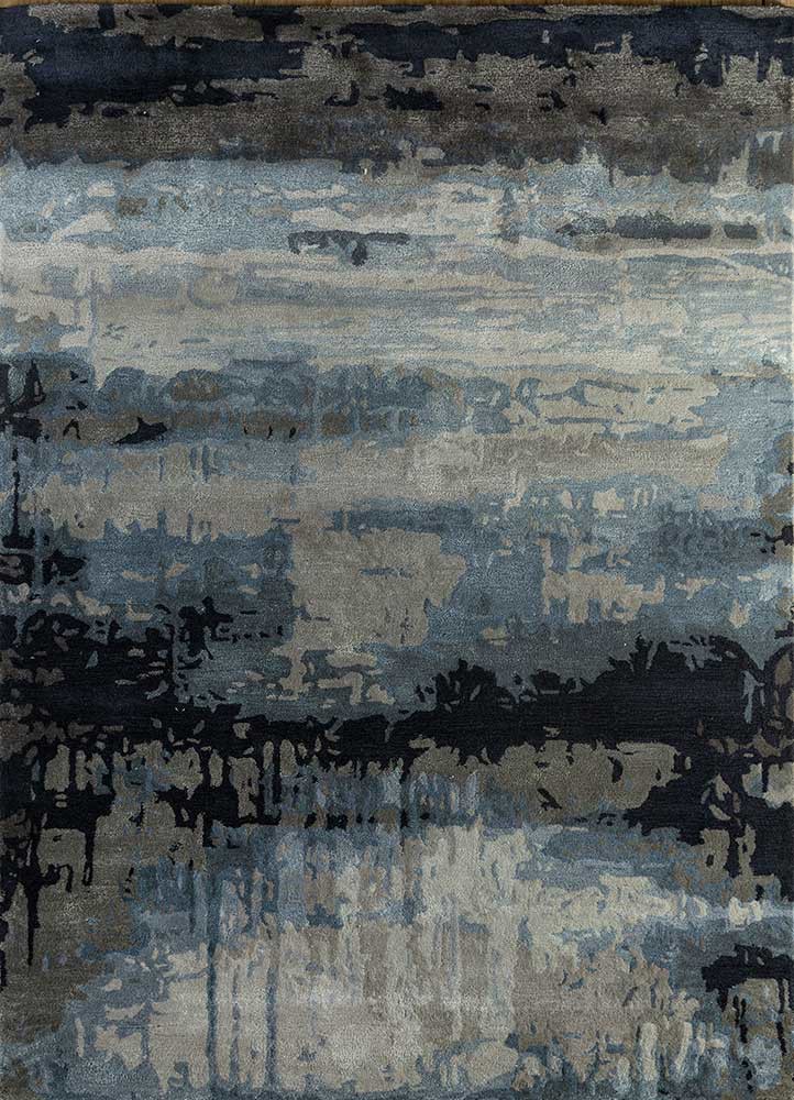 grey and black grey and black wool and viscose hand tufted Rug