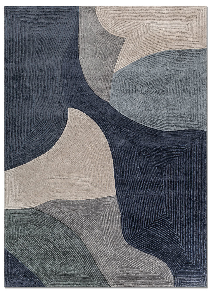 joy blue wool and viscose hand tufted Rug - HeadShot