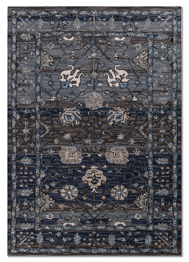 blue blue wool hand tufted Rug