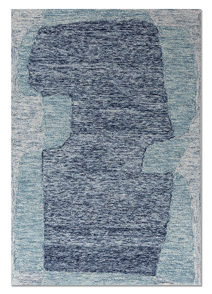 blue blue wool hand tufted Rug