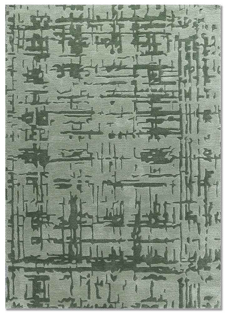 green green wool and viscose hand tufted Rug