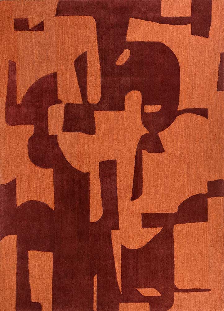 white noise red and orange wool and viscose hand tufted Rug - HeadShot