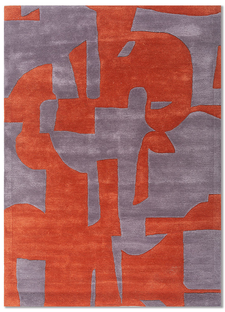white noise red and orange wool and viscose hand tufted Rug - HeadShot