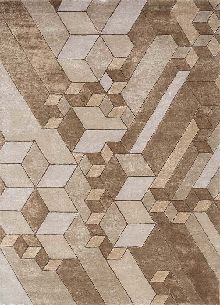  beige and brown wool and viscose hand tufted Rug