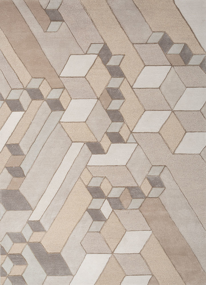  ivory wool and viscose hand tufted Rug