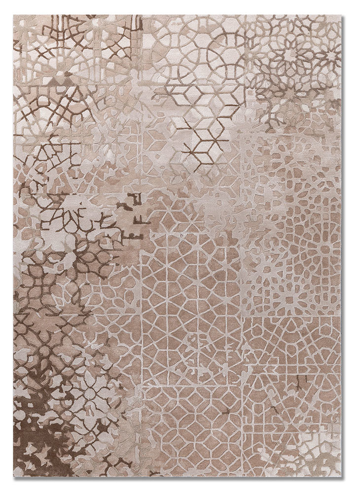  beige and brown wool and viscose hand tufted Rug