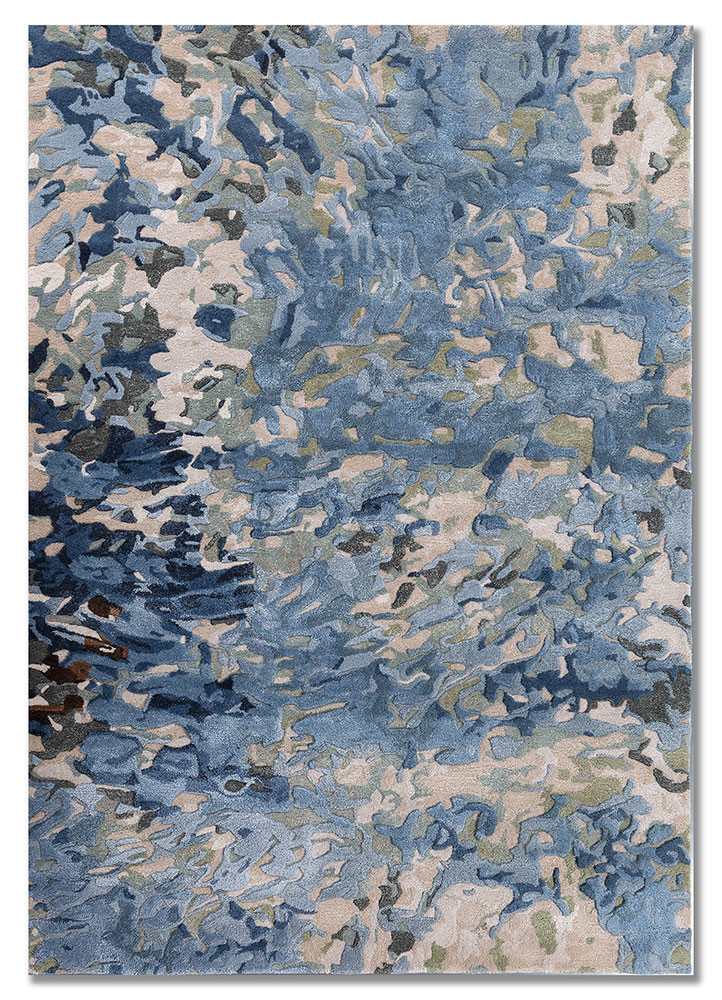 blue blue wool and viscose hand tufted Rug