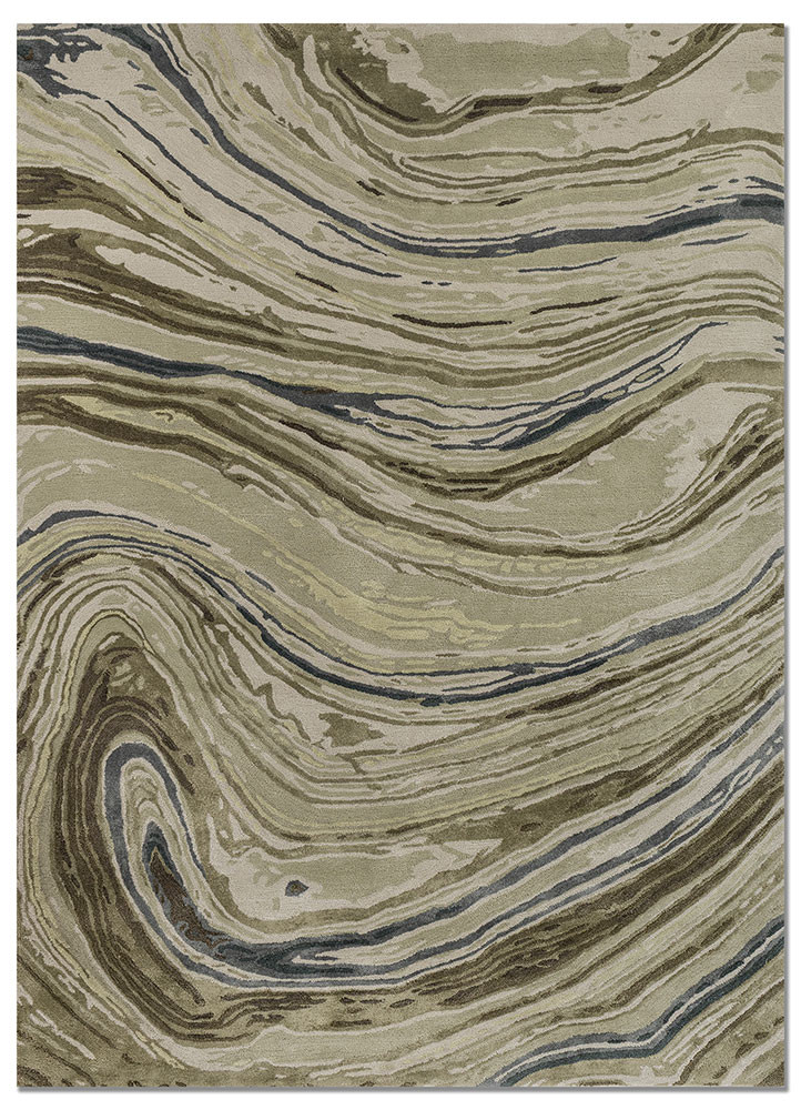 green green wool and viscose hand tufted Rug