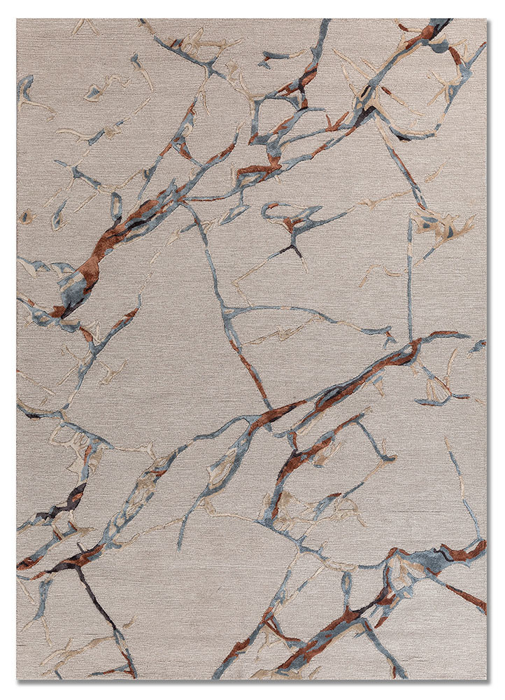  beige and brown wool and viscose hand tufted Rug