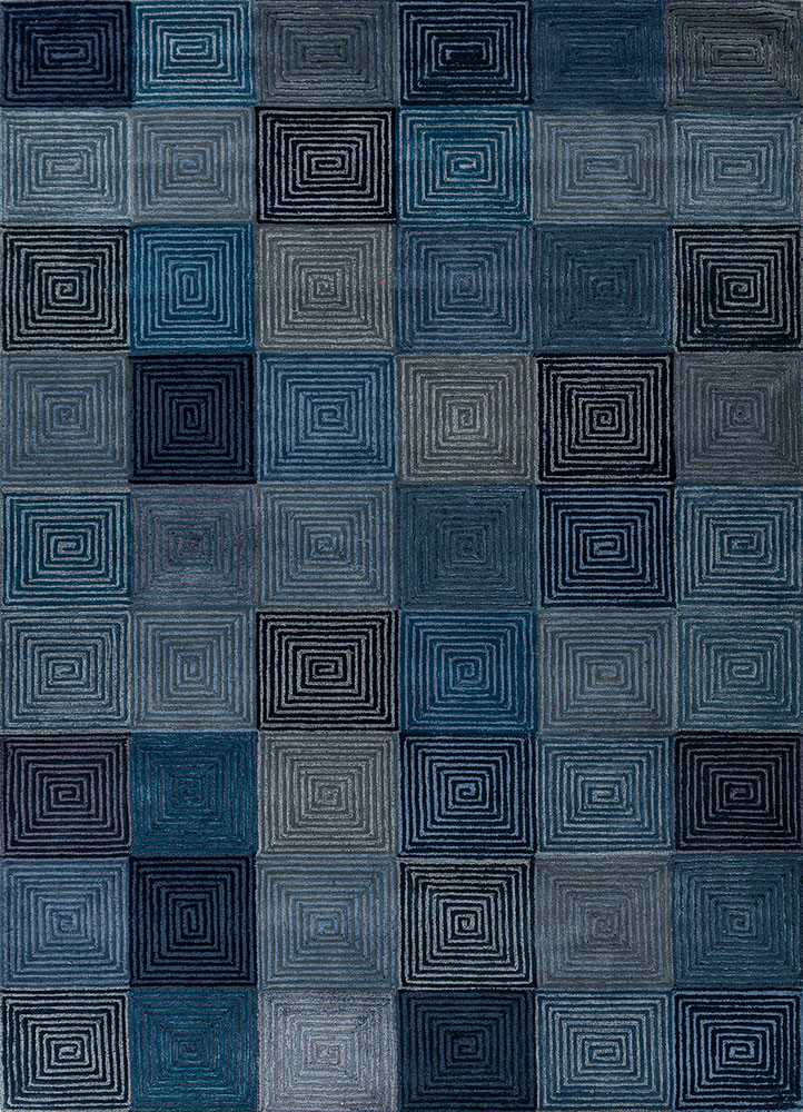 pathways blue wool and viscose hand tufted Rug - HeadShot