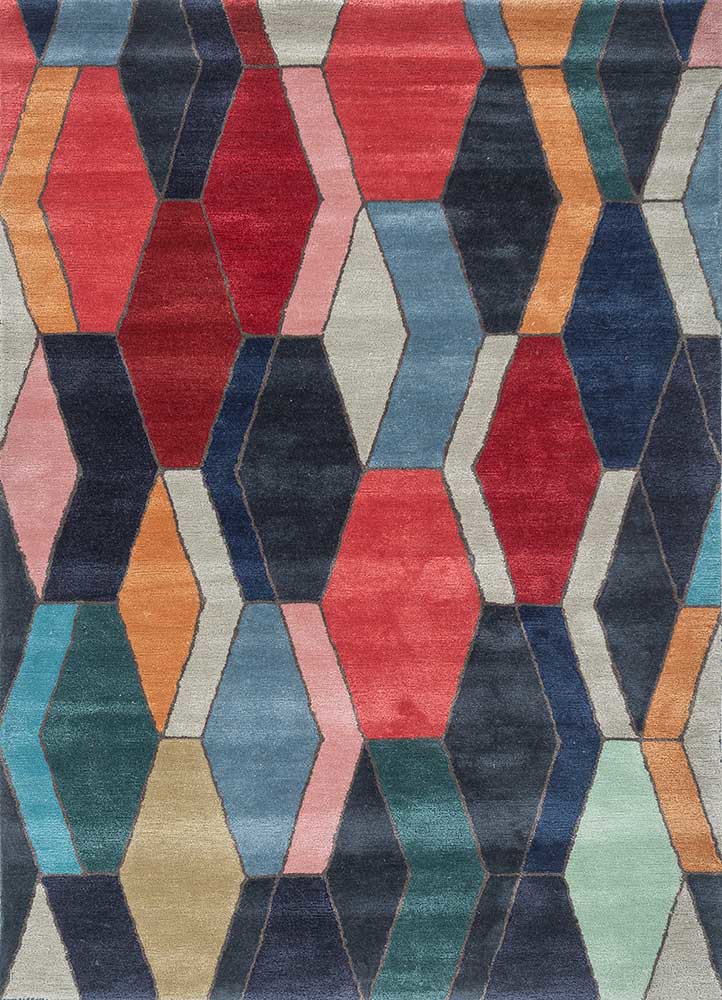  blue wool and viscose hand tufted Rug