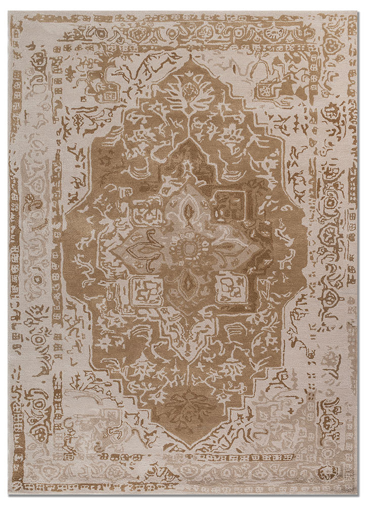 mythos beige and brown wool and viscose hand tufted Rug - HeadShot