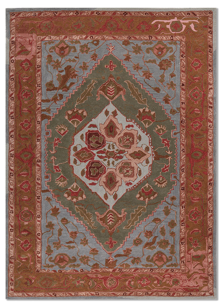 kasbah red and orange wool and viscose hand tufted Rug - HeadShot
