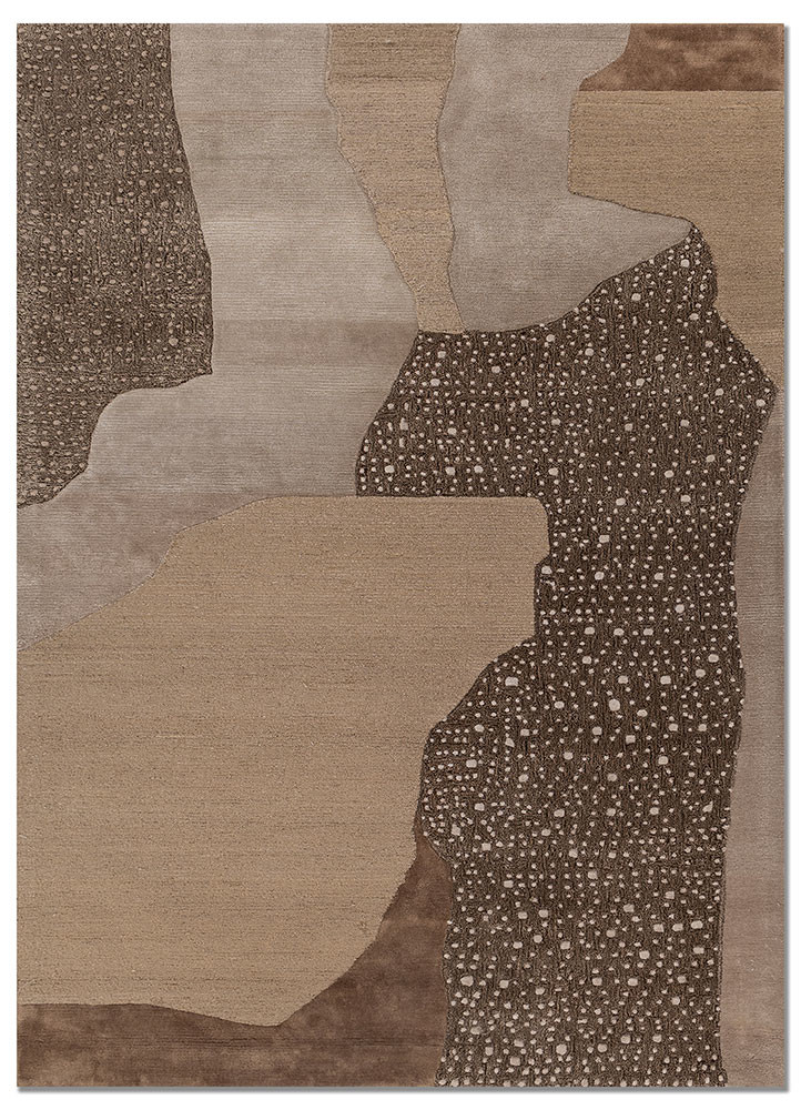 linear beige and brown wool and bamboo silk hand tufted Rug - HeadShot
