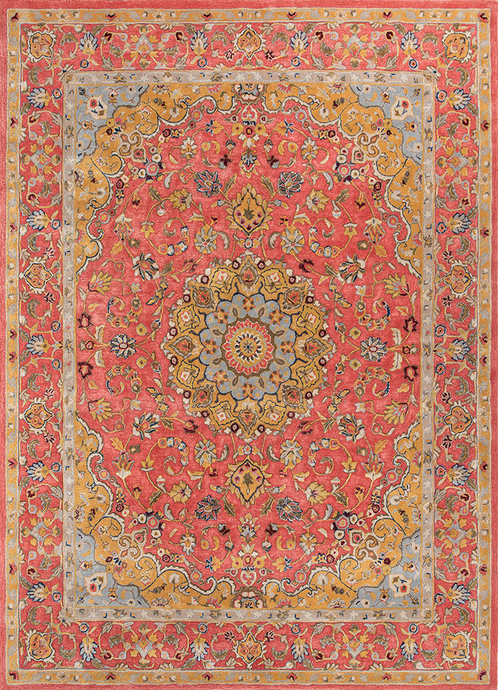  red and orange wool and viscose hand tufted Rug