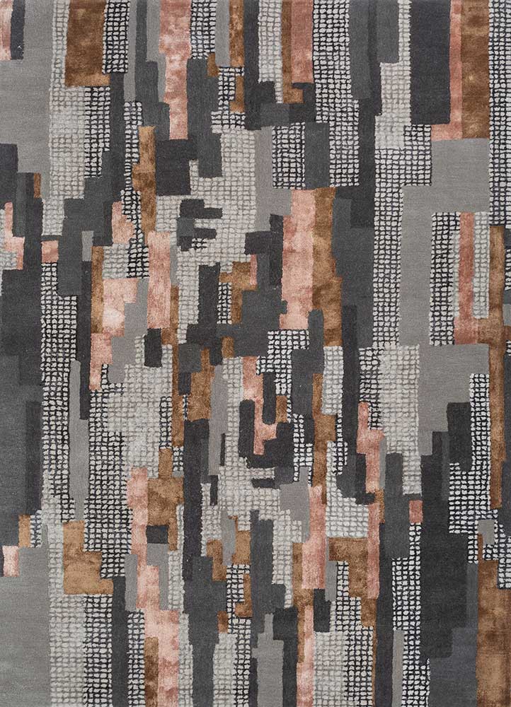 linear grey and black wool and viscose hand tufted Rug - HeadShot