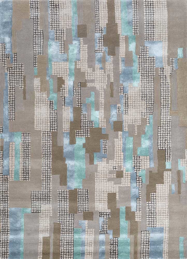  beige and brown wool and viscose hand tufted Rug