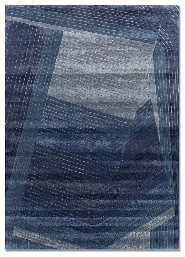 lucid blue wool and viscose hand tufted Rug - HeadShot