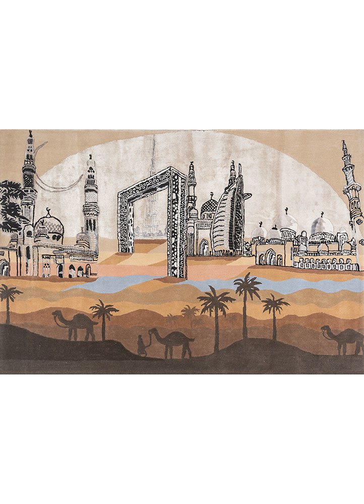 linear ivory wool and viscose hand tufted Rug - HeadShot