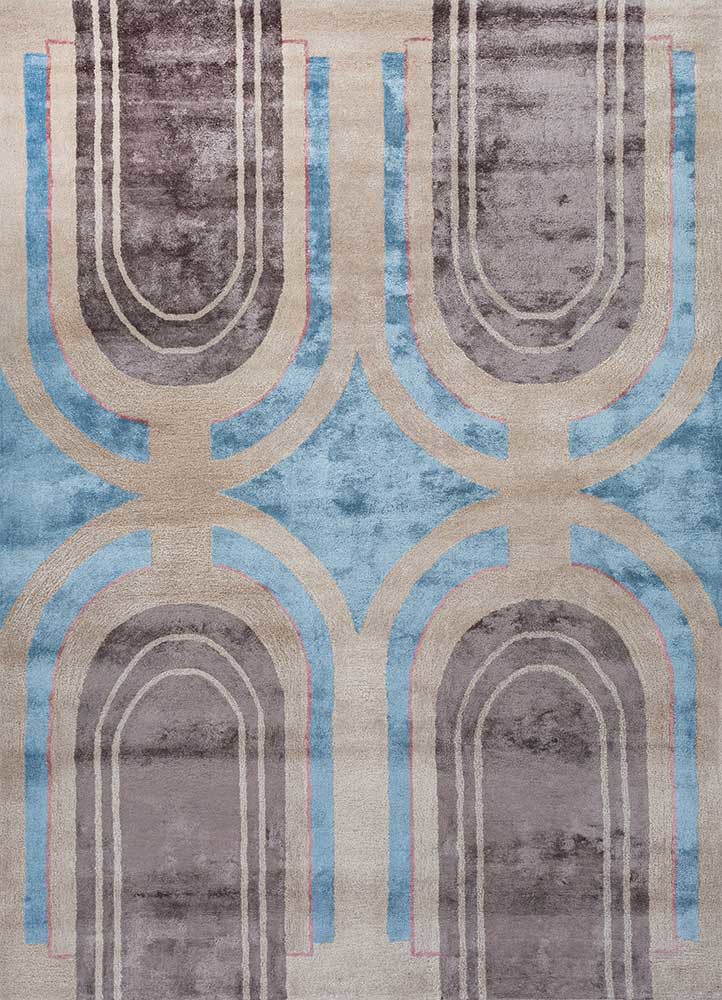 blue blue wool and viscose hand tufted Rug