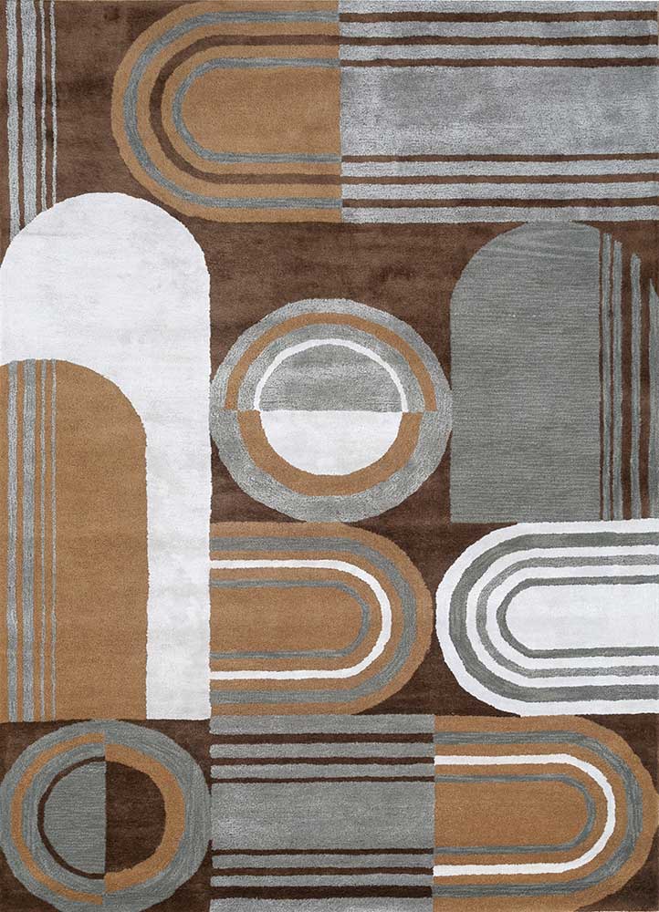 tra-13231 honey yellow/leather brown beige and brown wool and viscose hand tufted Rug