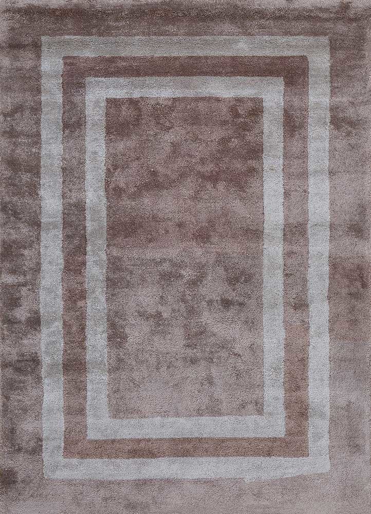 linear beige and brown viscose hand tufted Rug - HeadShot