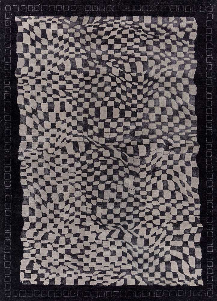 linear grey and black wool and viscose hand tufted Rug - HeadShot