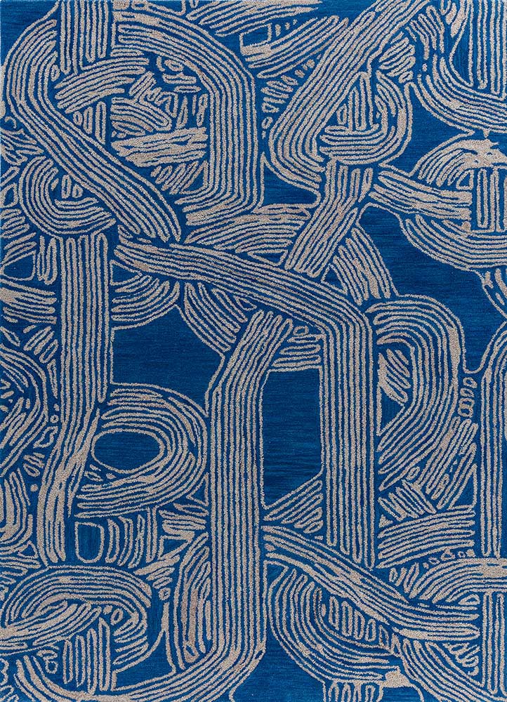 pathways blue wool and viscose hand tufted Rug - HeadShot