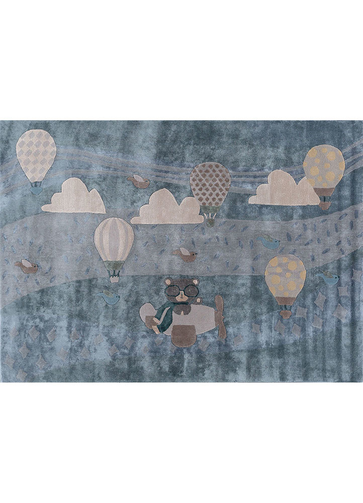 blue blue wool and viscose hand tufted Rug