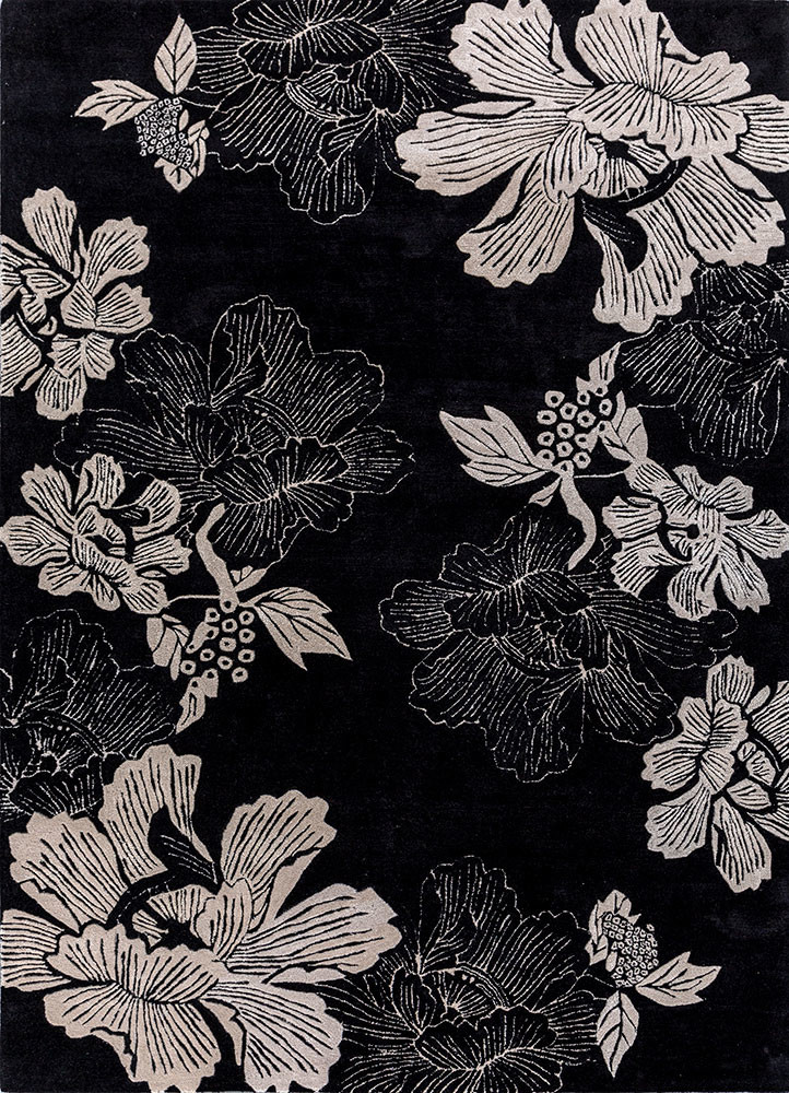 grey and black grey and black wool and viscose hand tufted Rug