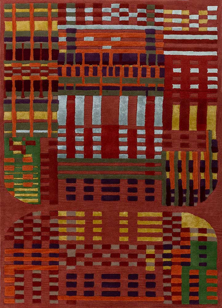come around red and orange wool and viscose hand tufted Rug - HeadShot