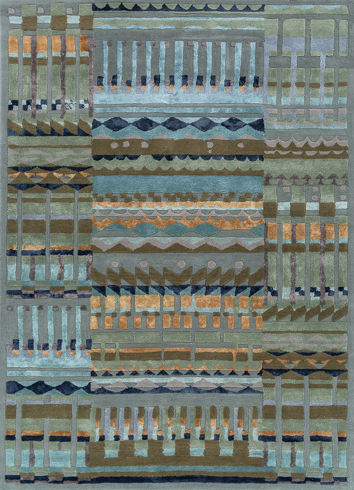 confetti blue wool and viscose hand tufted Rug - HeadShot