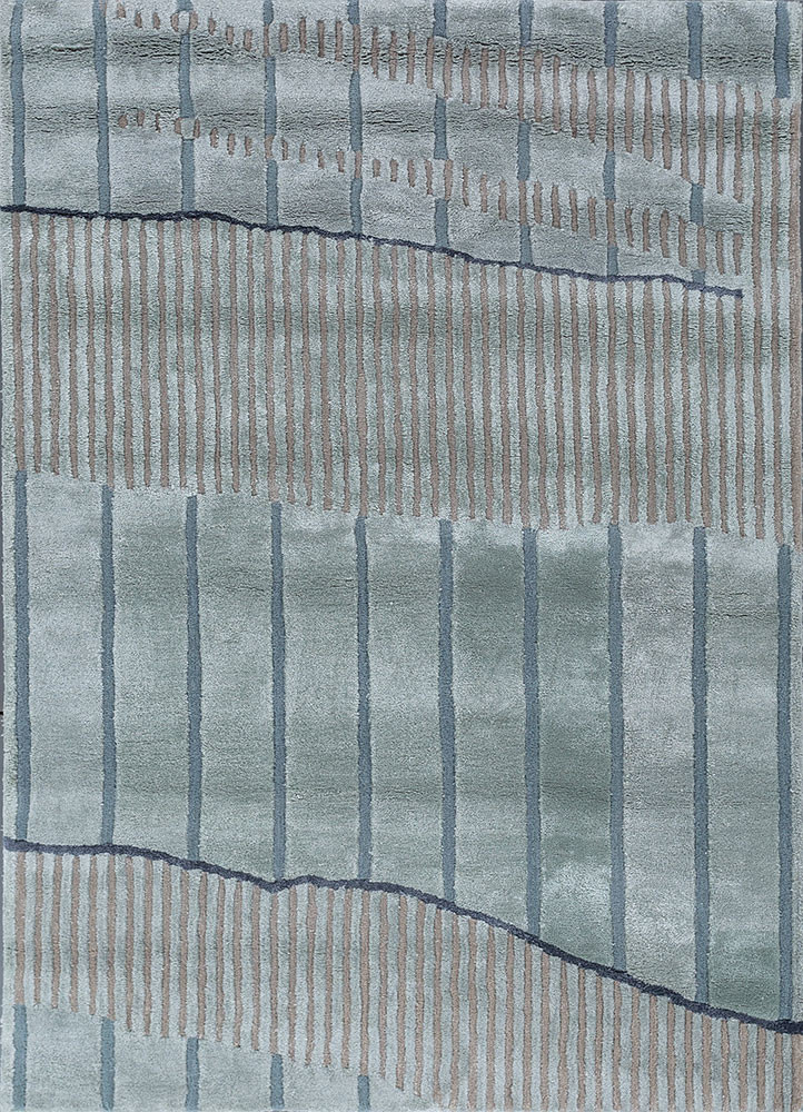 blue blue wool and viscose hand tufted Rug