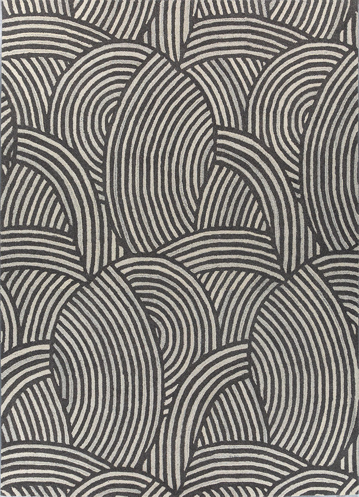 grey and black grey and black wool and viscose hand tufted Rug