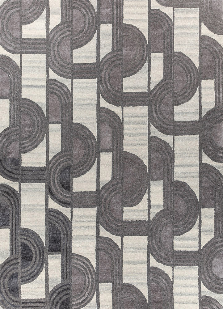 grey and black grey and black wool and viscose hand tufted Rug