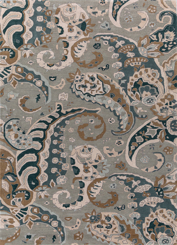 blue blue wool hand tufted Rug