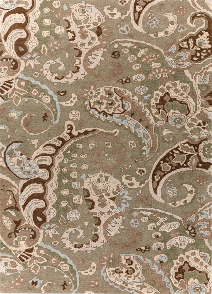 green green wool hand tufted Rug