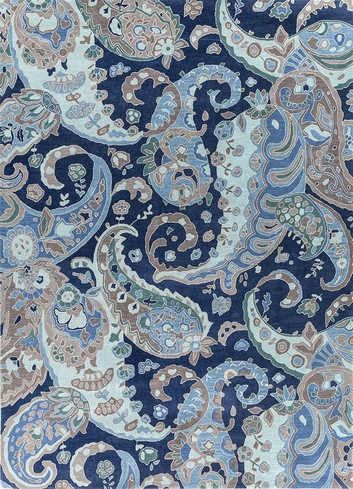 blue blue wool hand tufted Rug